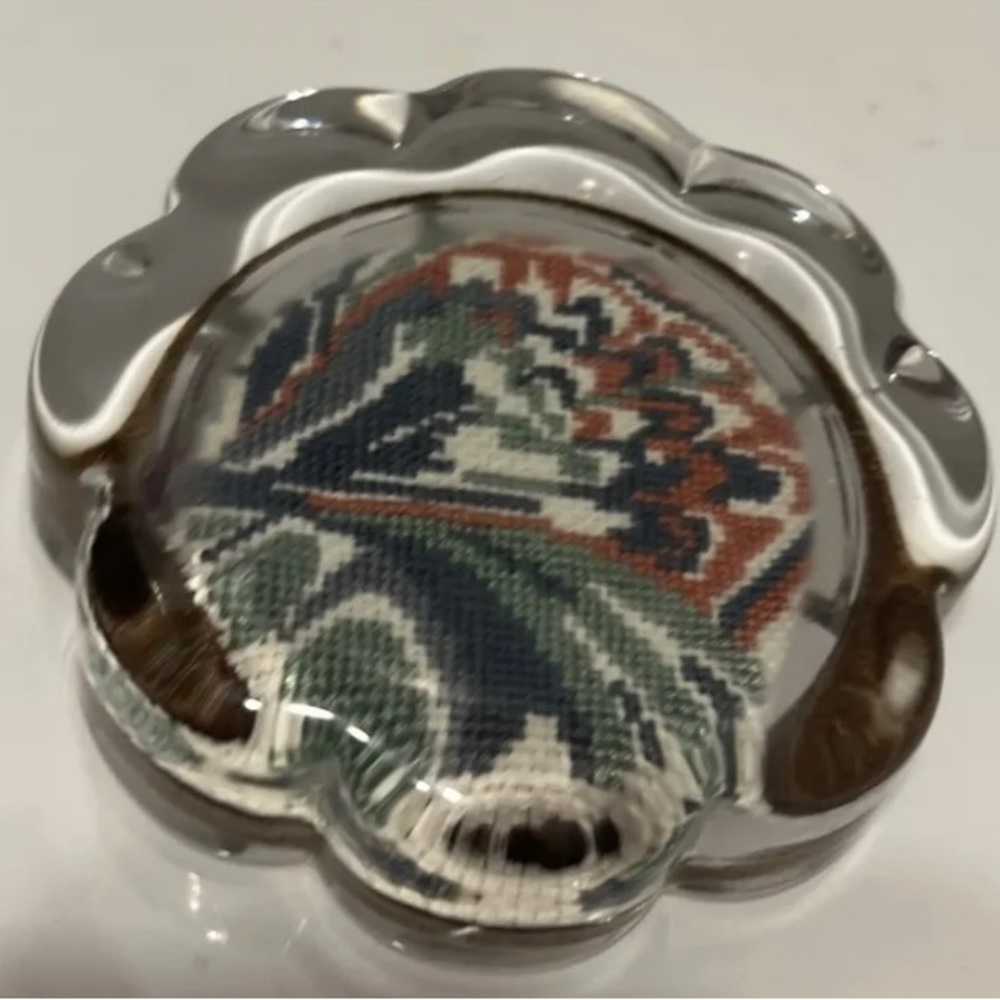 VINTAGE GLASS PAPER WEIGHT Crosstitch FLOWERS